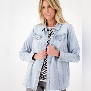 LOGO by Lori Goldstein Frayed Hem Denim Jacket Light Wash Sz 24W